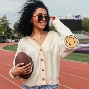 By Together Cream Cardigan with Smiley Patches